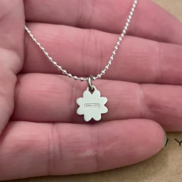 Coach Hot Pink Enamel Crystal Mini Daisy Pendant .925 Sterling Silver Necklace - Picture 7 of 7